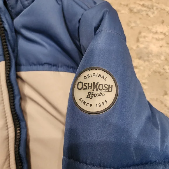 NWT Oshkosh 2-Piece Snowsuit Set Fleece Lined Blue Grey Coat Navy Bib M 5-6